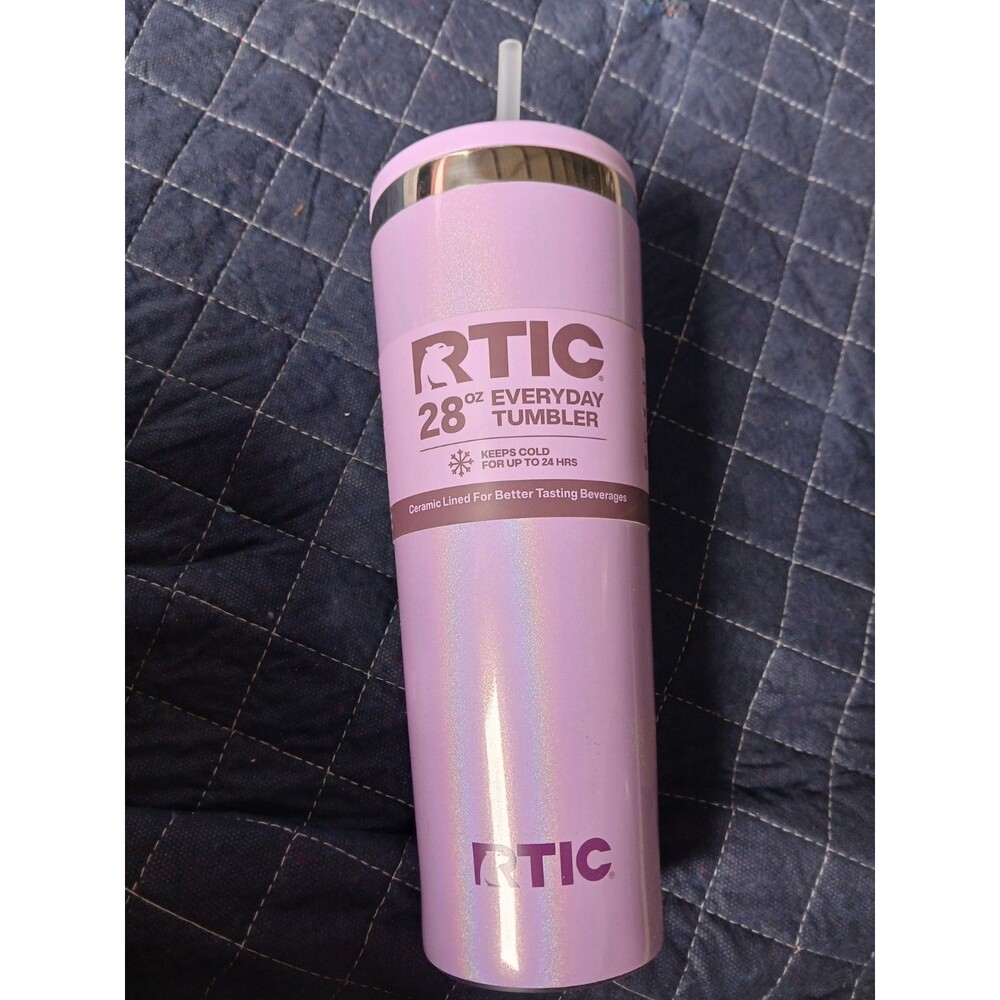 NEW RTIC 28oz Ceramic Lined Everyday Tumbler Cold Straw Lid Purple Glitter